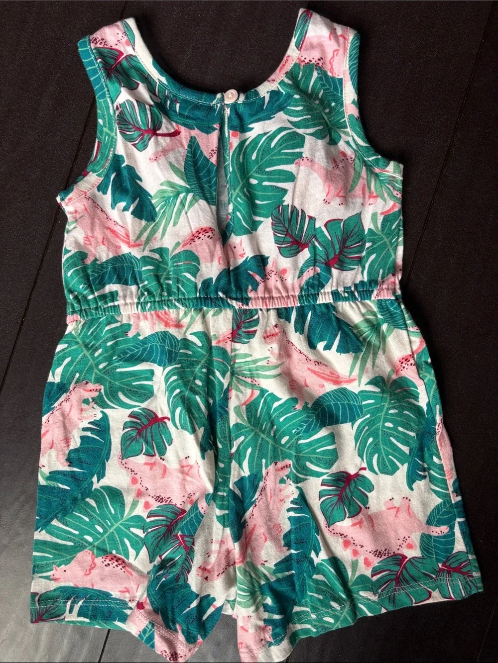 Old Navy Pink Flamingo & Green Leaf Girls Romper